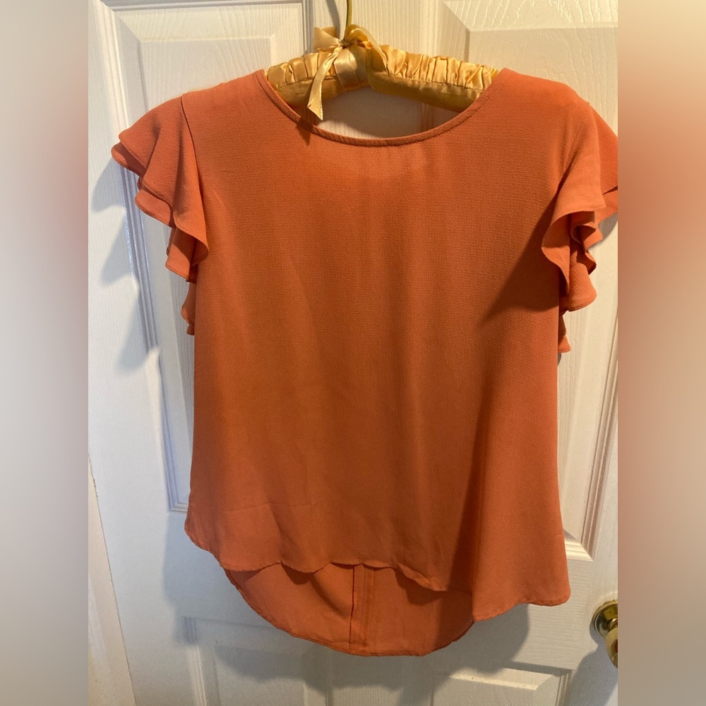 Pretty Orange Flutter Sleeve Blouse by EAM, Size L